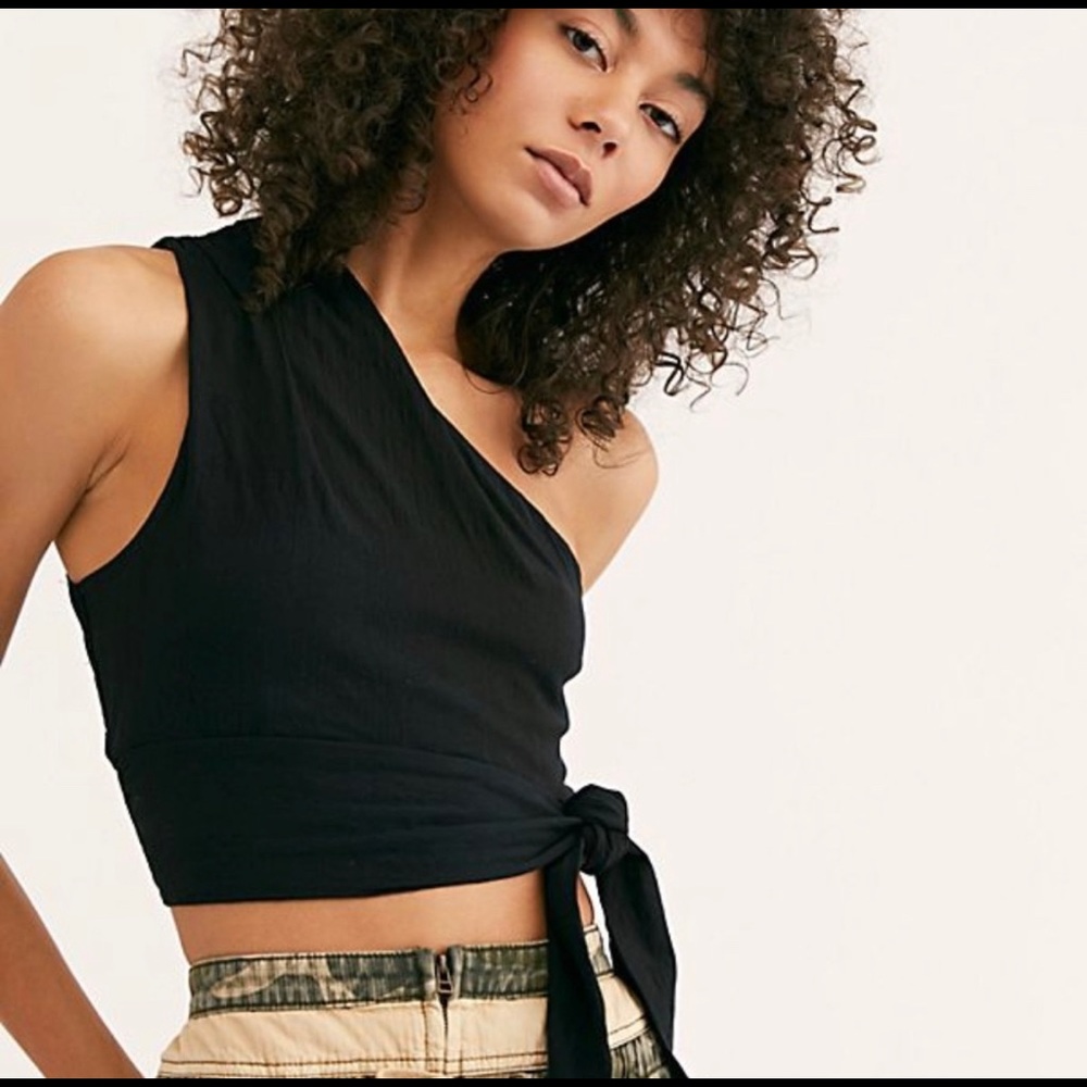 Free People One Shoulder Crop Top Carmen Black